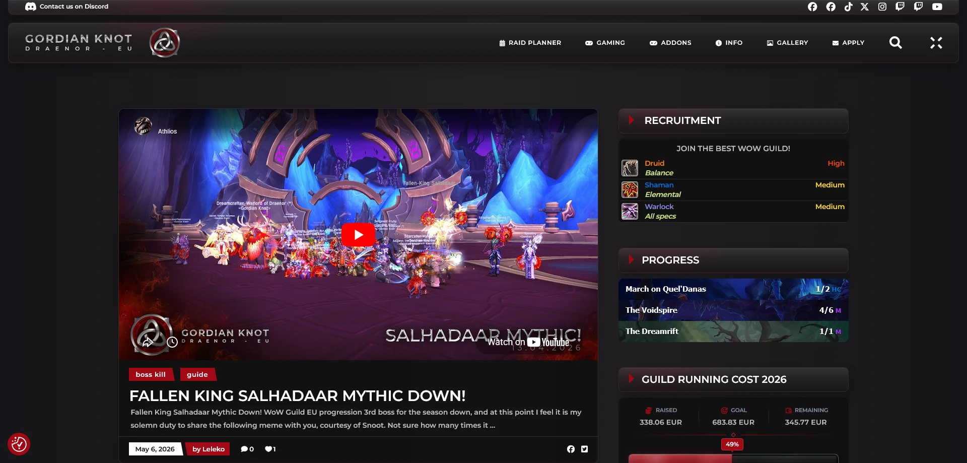 Gordian Knot WoW guild website